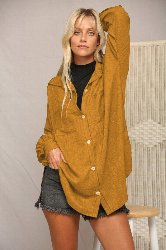 Jenna Washed Linen Button Down Shirt