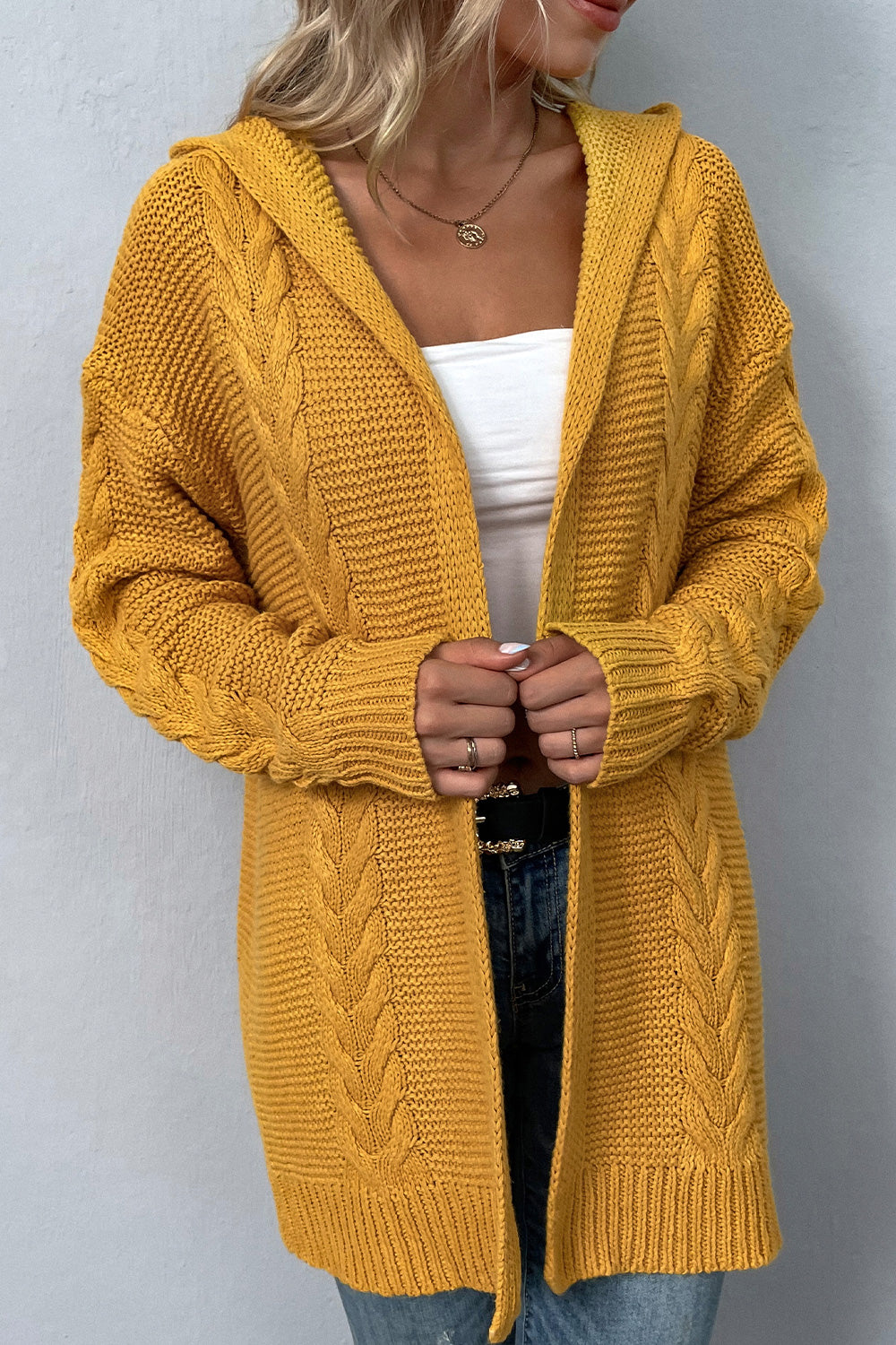 Hooded cable knit cardigan best sale