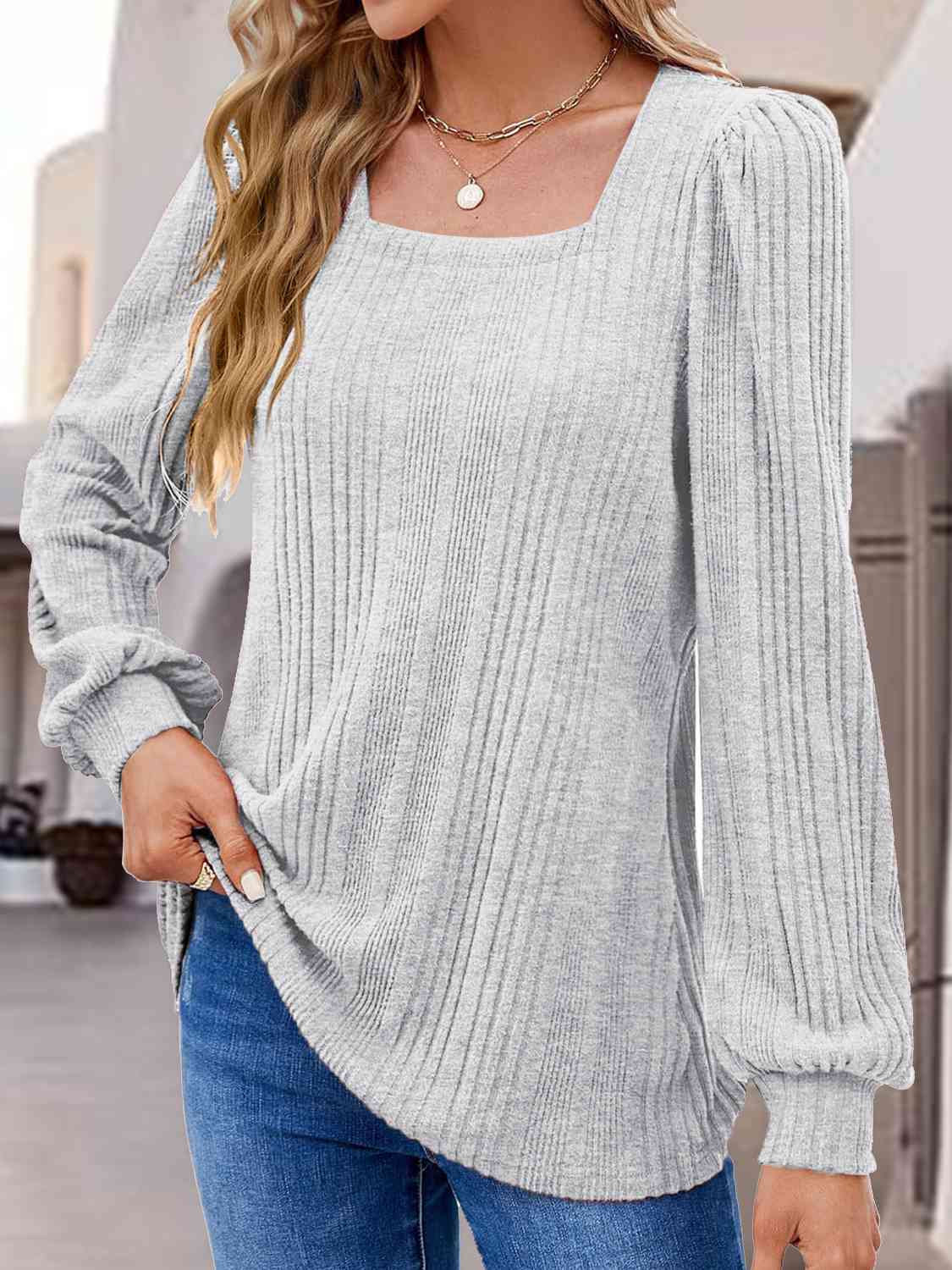 Square Neck Long Sleeve Top